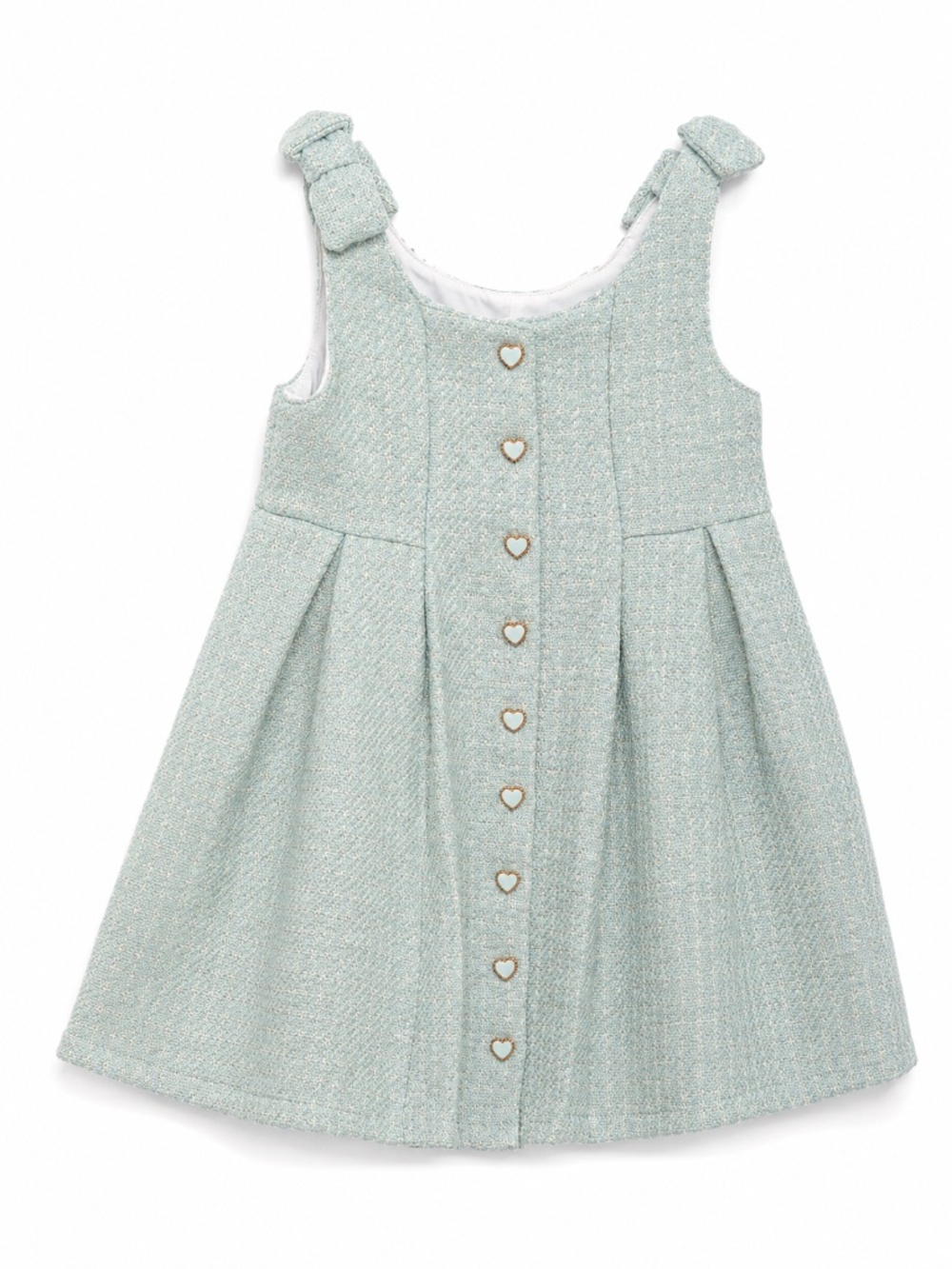 Christian Siriano Girls Mint Sage Green Tweed A-Line Dress Heart Buttons NWT
